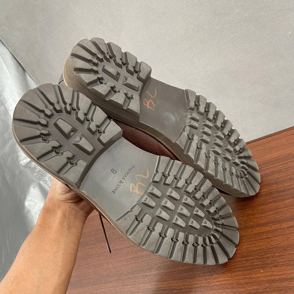 Thomas & Vine Davies Mens US 9 Dress Shoes Brown Leather Plain Toe Derby Formal